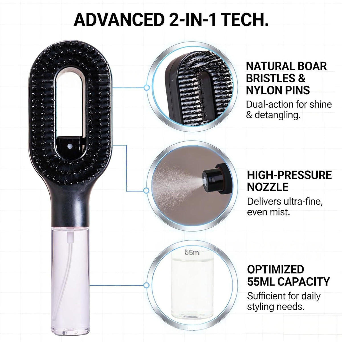 One-Click Spray Anti-Frizz Hair Brush